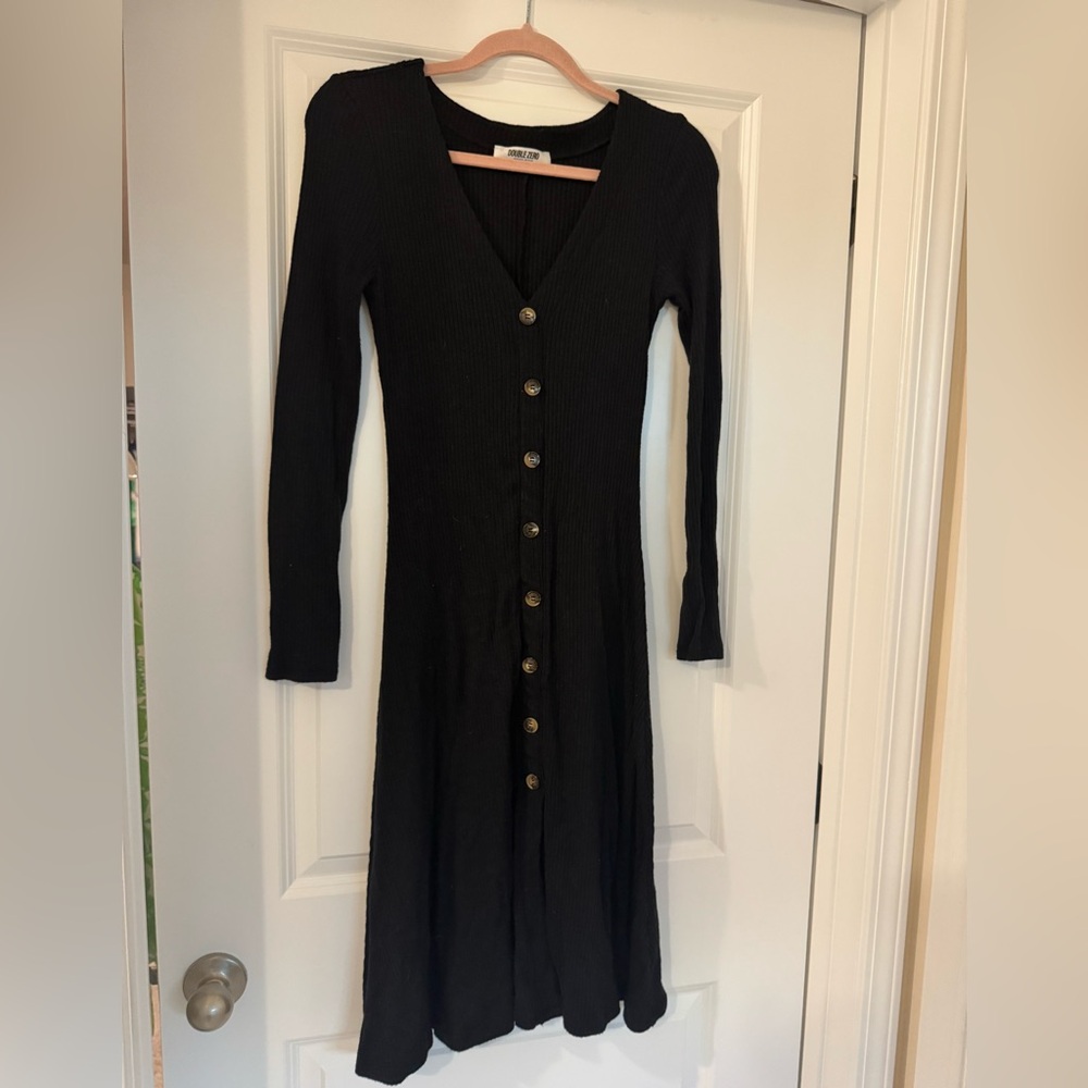 Double Zero Black Long Sleeve Button Dress